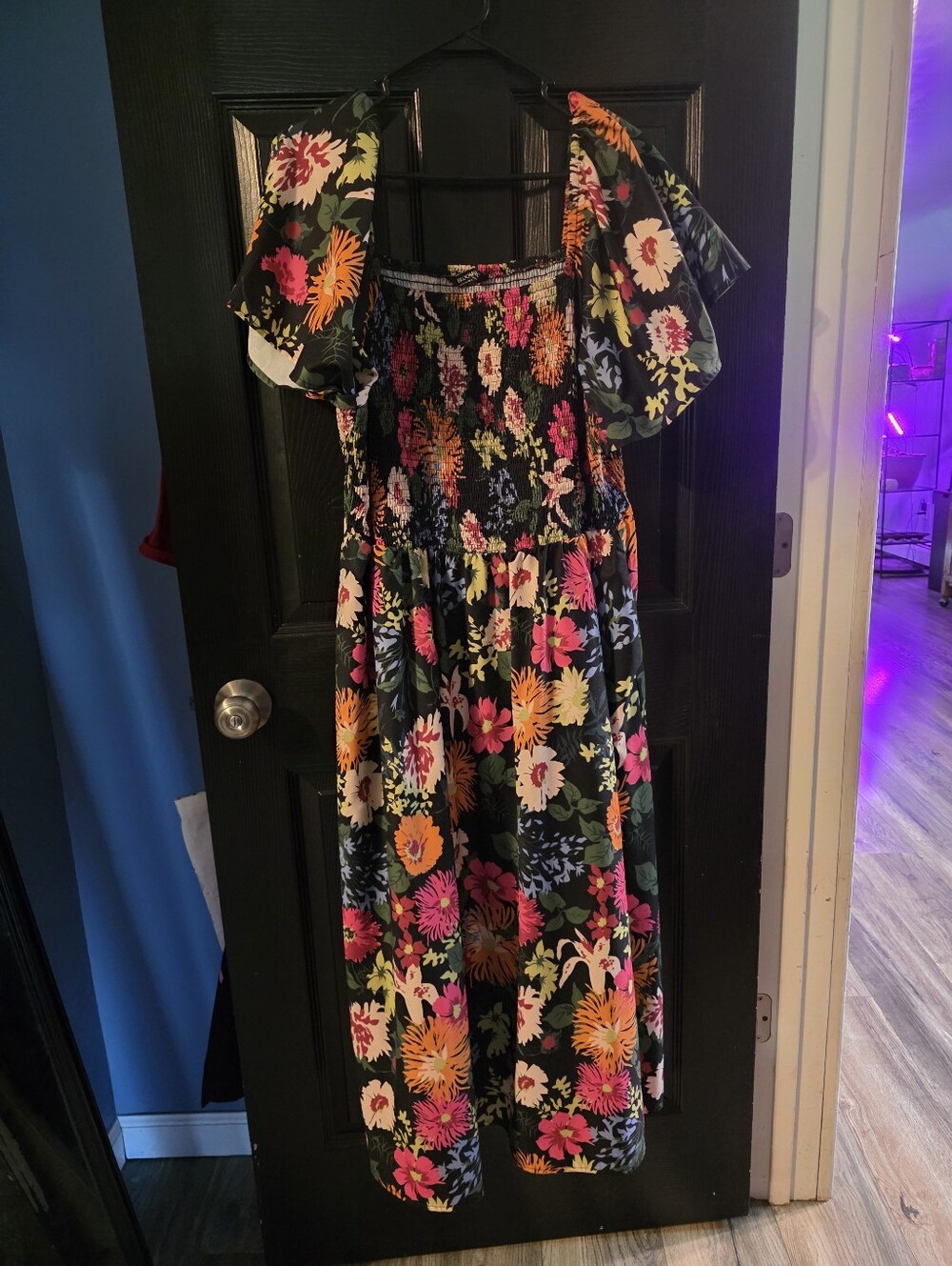 Black And Floral Print Maxi Dress